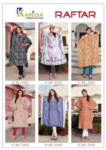 Karissa Raftar Muslin Designer Kaftan Kurti Catalogue