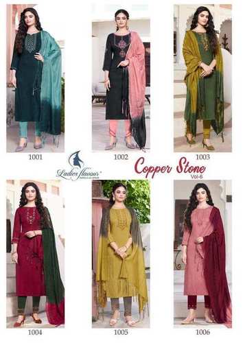 Copper Stone Vol-6 Nylon Viscose Kurtis With Pant Dupatta Set