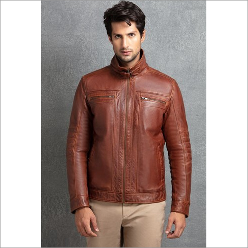 Full Sleeves Mens Brown Leather Jacket