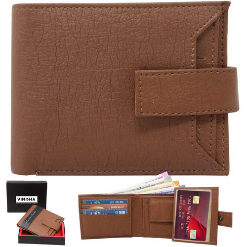 Mens Wallet PU Leather Tan Bi-Fold Gents Purse