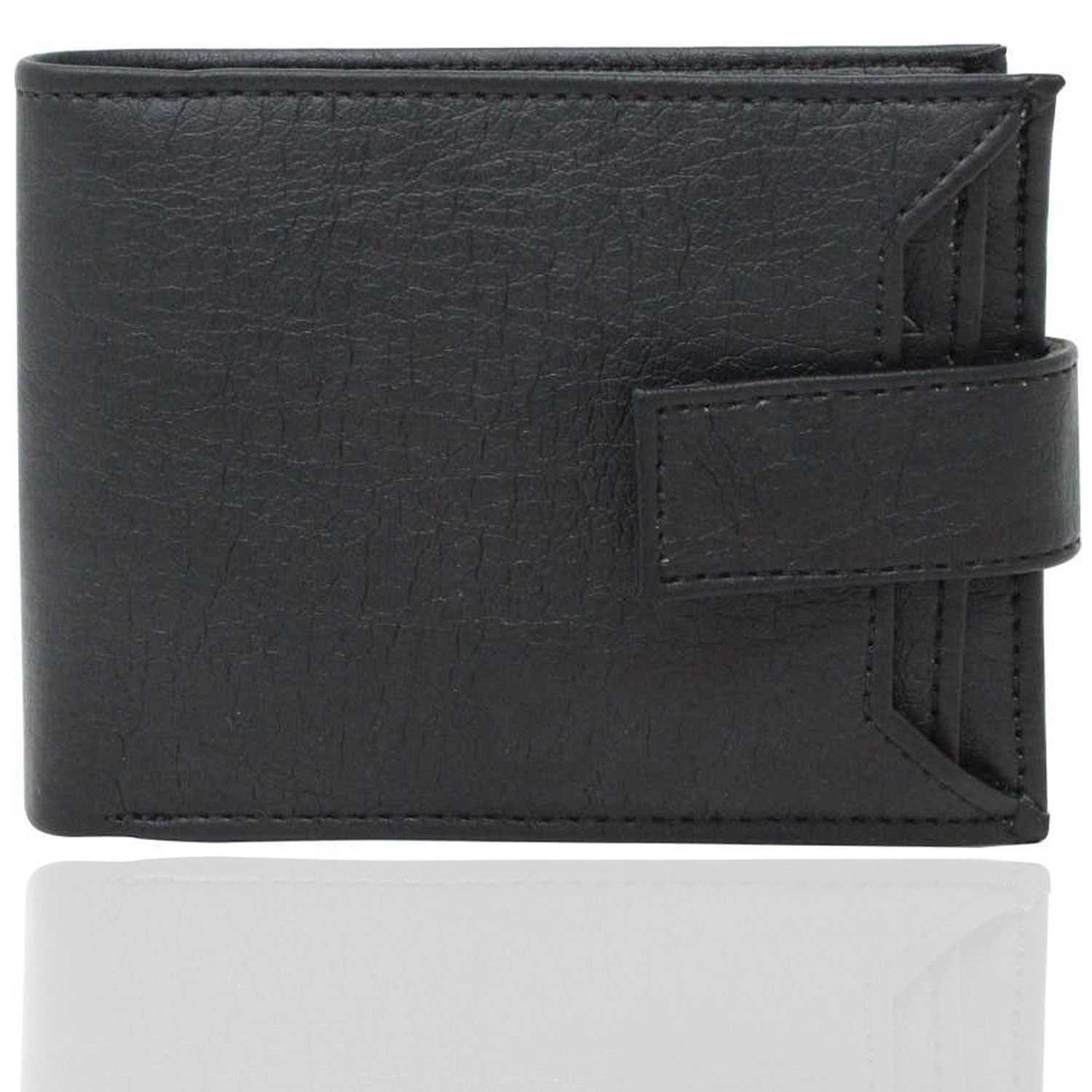 Mens Wallet PU Leather Black Bi-Fold Gents Purse