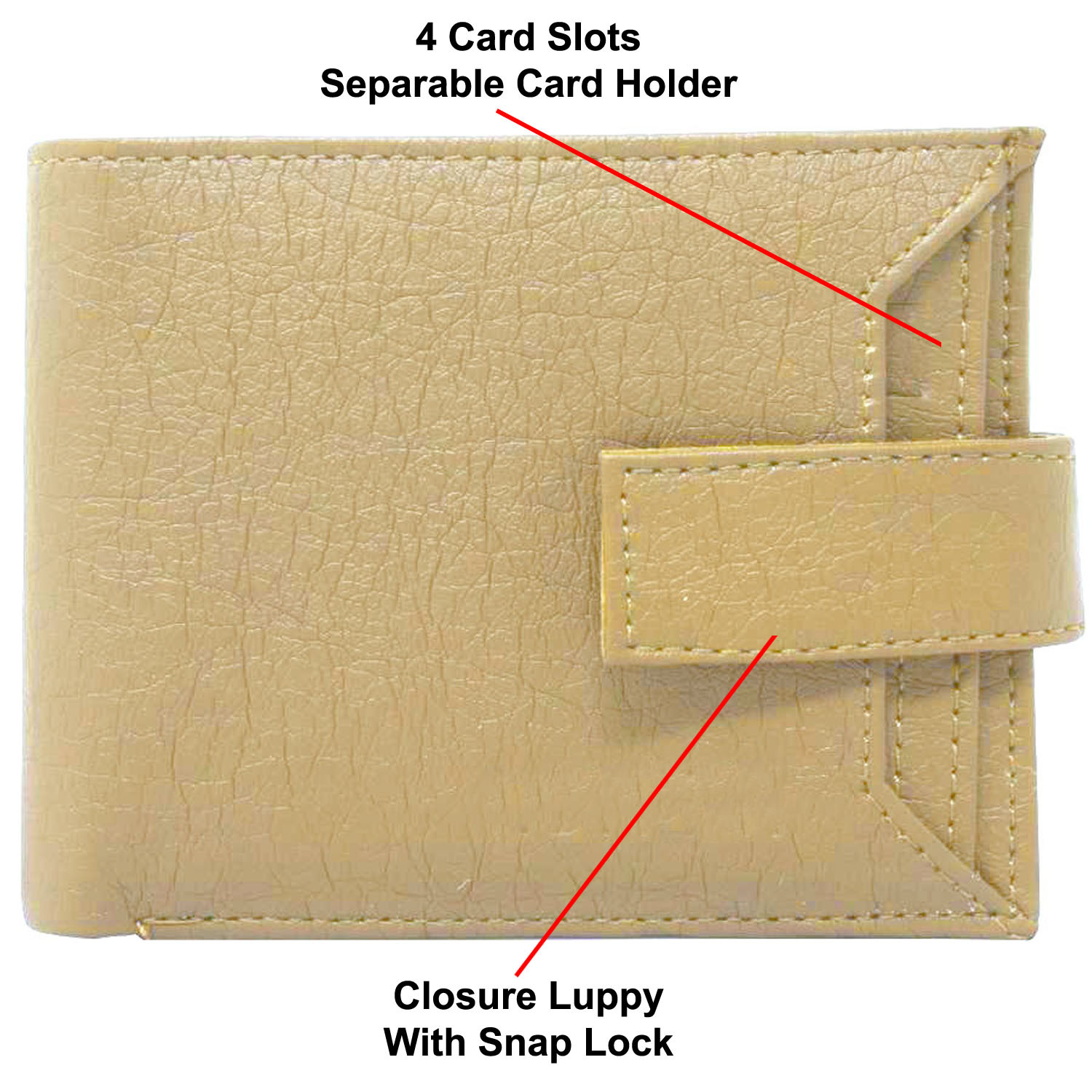 Mens Wallet PU Leather Beige Bi-Fold Gents Purse