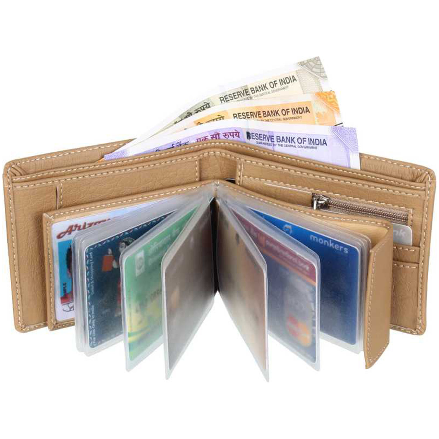 Mens Wallet PU Leather Beige Bi-Fold Gents Purse