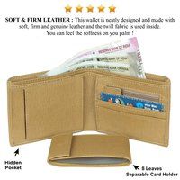 Mens Wallet PU Leather Beige Bi-Fold Gents Purse