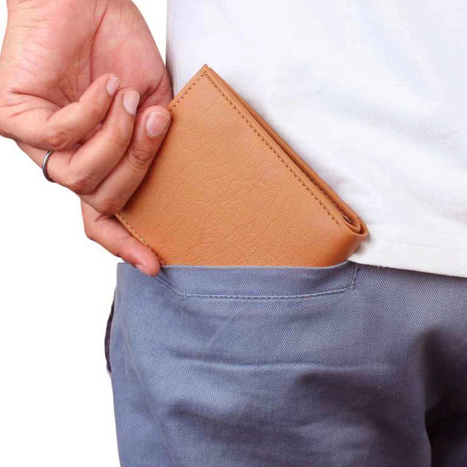 Mens Wallet PU Leather Tan Bi-Fold Gents Purse