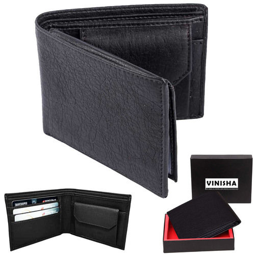 Mens Wallet Pu Leather Black Bi-Fold Gents Purse Size: 11.5 X 9 X 1 Cm