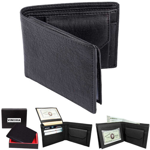 Mens Wallet PU Leather Black Bi-Fold Gents Purse