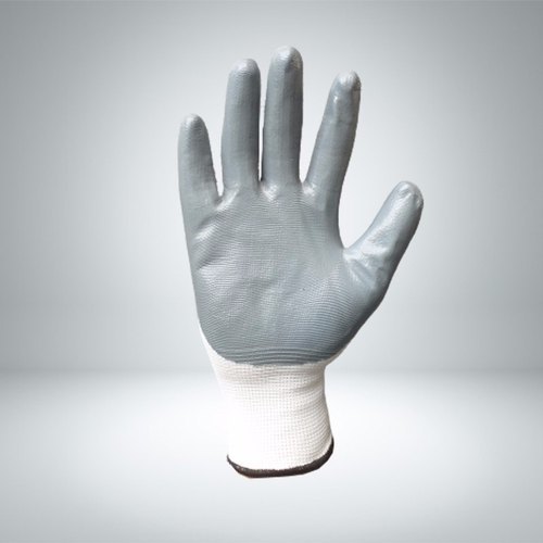 Grey White Nitrile Coated Hand Glove