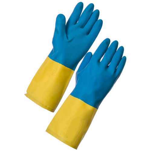Bio Colour  Blue Yellow Neoprene Rubber Hand Gloves