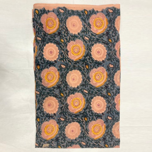 Flower Dye Base Hand Block Printed Cotton Fabric Use: Dress Bags Curtains And More