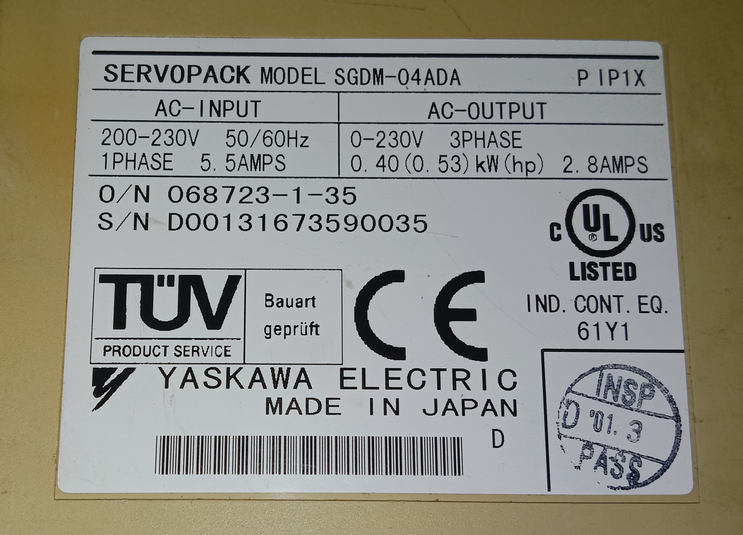 YASKAWA SERVO DRIVE SGDM-04ADA