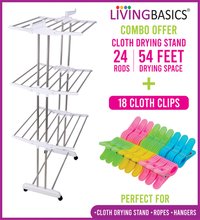 Ss Floor Cloth Drying Stand - Stainless Steel, 73.15 X 67.06 X 179.83 Cm, Snow White | Foldable 6 Wings, 54 Feet Drying Space, 4 Rolling Casters