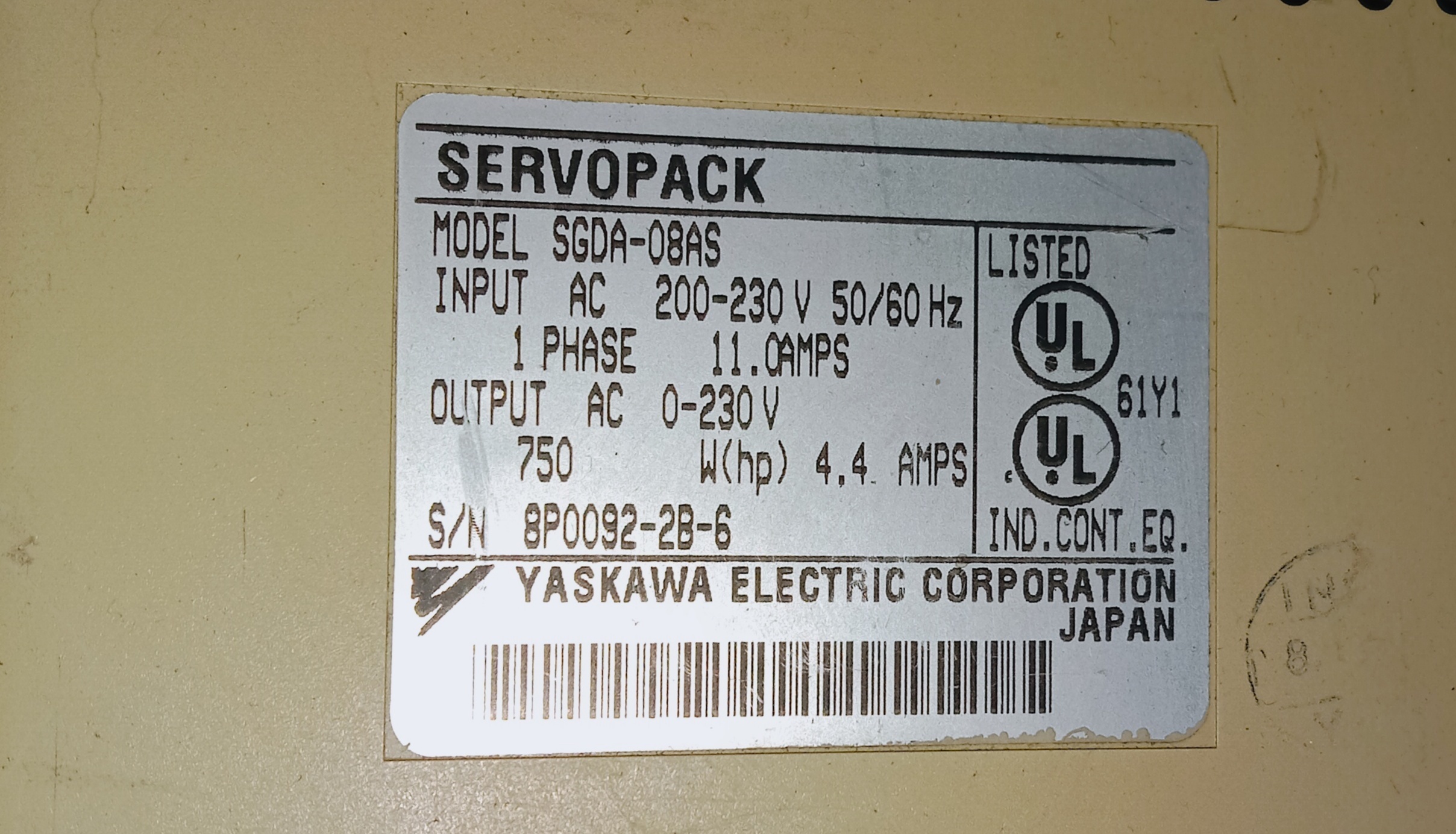YASKAWA SERVO DRIVE SGDA-08AS