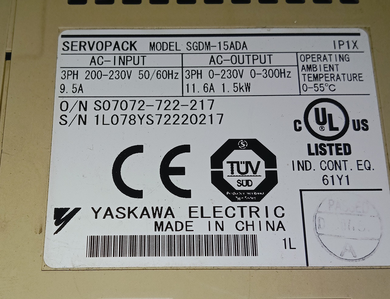 YASKAWA SERVO DRIVE SGDV-3R5D11A020000