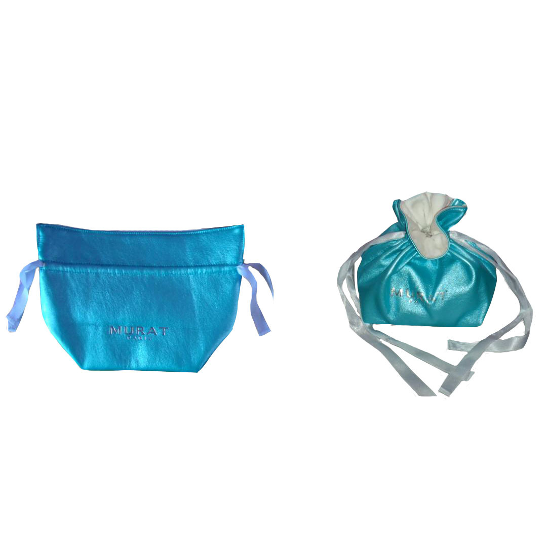 Immitation PU Leather Drawstring Jewellery Pouch With Satin Lining And Polysilk Drawstring
