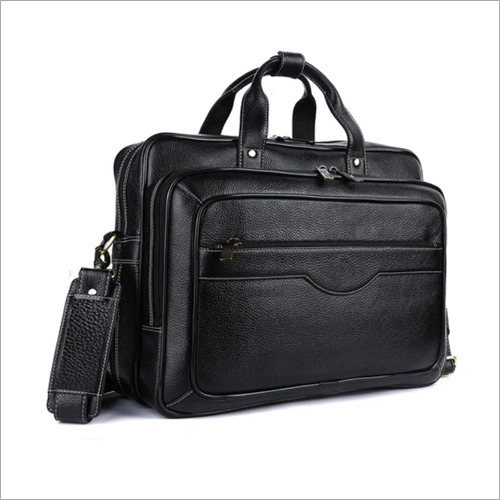 Lindsey Street Pure Black Leather Laptop Messenger Bag For Mens