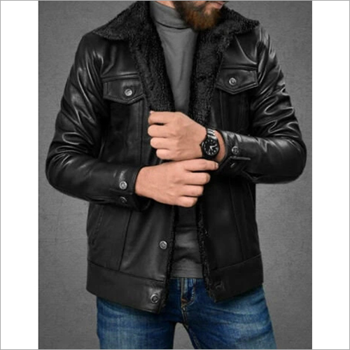 Lindsey Street Customized Mens Black Sherpa Leather Jacket