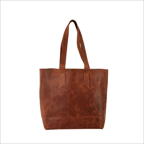 Cognac Brown Distress Leather Tote Bag for Women