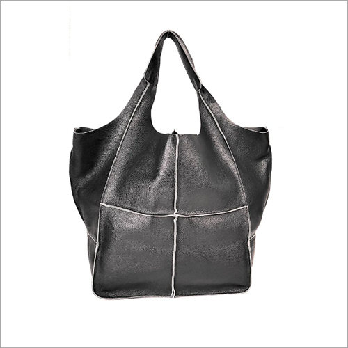 Black Oversize Leather Tote Shopper Bag