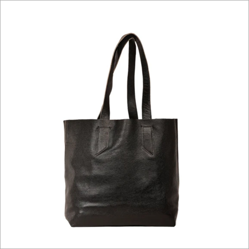 Black Genuine Leather Tote Shoulder Bag for Women