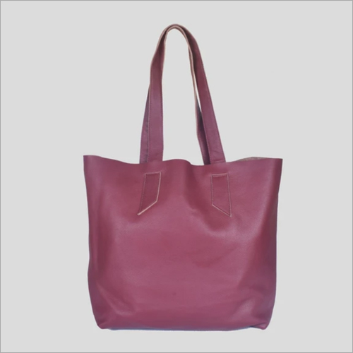 Maroon Leather Tote Bag for Women Raw Edge Shopper