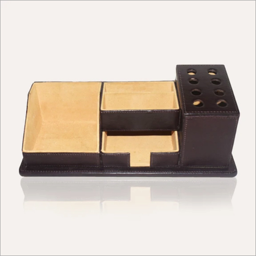 Handmade Genuine Leather Desk Organizer Pen Stand Holder