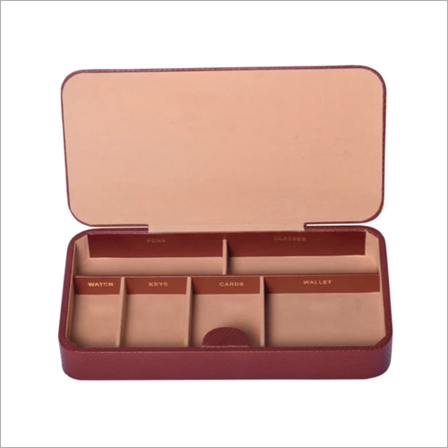 6 Compartment Mat Embossed Leather Tray With Flap By SAWARIYA FASHION