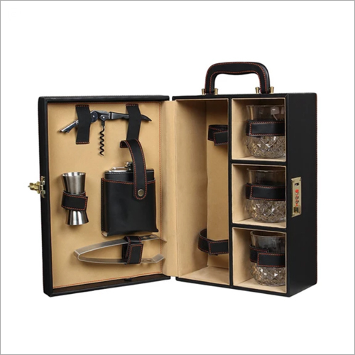 Vegan Leather Black Elegant Bar Set
