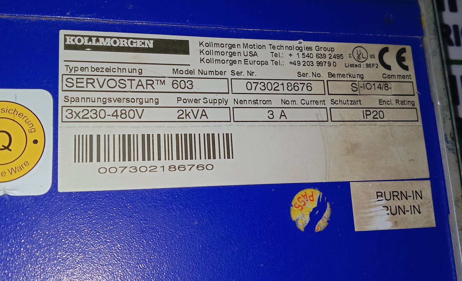 KOLLMORGEN SERVO DRIVE 3X230-480