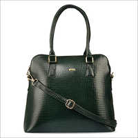 Ladies Dark Black Croco Genuine Leather Satchel Handbag Design: Plain