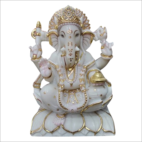Indian Polished Marble Lord Ganesh Statue