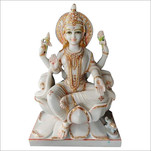 Indian Polished Marble Laxmi Mata Painted Statue