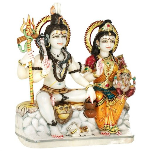 Indian Polished White Marble Shiv Parvati Statue