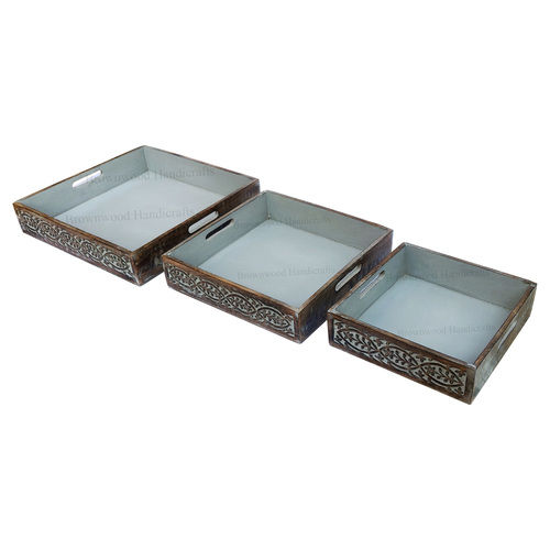 Wooden Serving Tray Set of 3