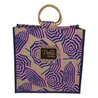 Available In All Color Umbrella Print Jute Bag With Cane Handle