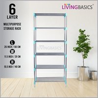 Bathroom Shelves & Racks - 6-layer Stainless Steel Storage Rack 66x29.2x141 Cm, Modern Design In Cyan Blue, Multipurpose, Eco-friendly, Uv Resistant, Water Resistant