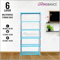 6 Layer Office Racks - Stainless Steel & Abs Plastic, 66x29.2x141 Cm, Blue | Modern Design, Multipurpose Usage, Easy Adjustability, No Assembly Required