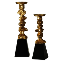 Vintage Brass Stone Candle Holder Set Of Two