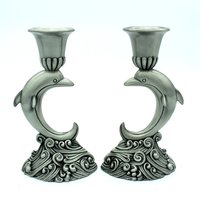 VINTAGE BRASS STONE CANDLE HOLDER SET OF TWO