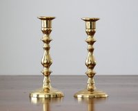 VINTAGE BRASS STONE CANDLE HOLDER SET OF TWO