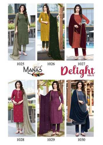 Delight Vol-5 Chinon Dobby Kurti With Pant Dupatta Collection