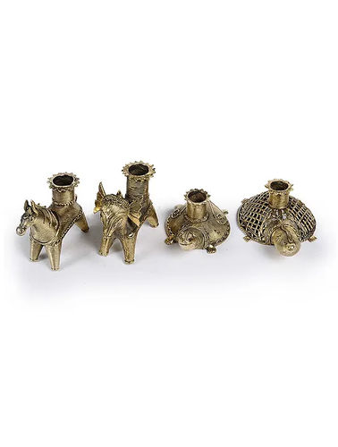 BRASS FOUR ANIMAL CANDLE HOLDER