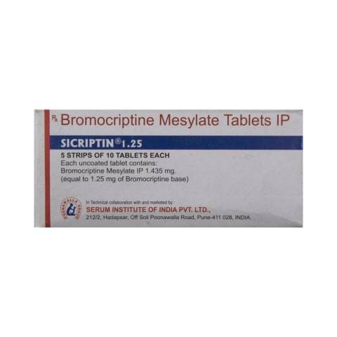 Bromocriptine Mesylate Tablets I.P. 1.25 Mg General Medicines