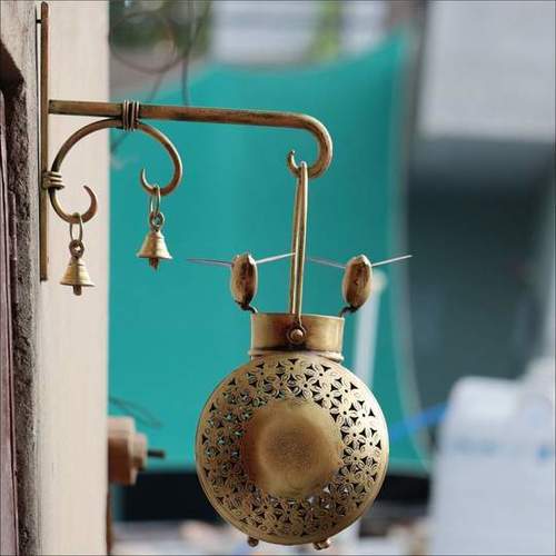 Golden Iron Bird Lantern With Bells And Wall Stand