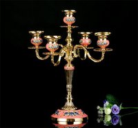 Five Arm Pink And Golden Flower Printed Candle Holder