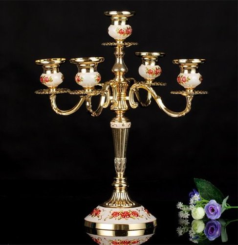 BRASS RED FLOWER ENGRAVED WHITE CANDLE HOLDER