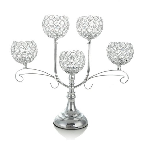 BRASS CRYSTAL DIAMOND SILVER CANDLE HOLDER