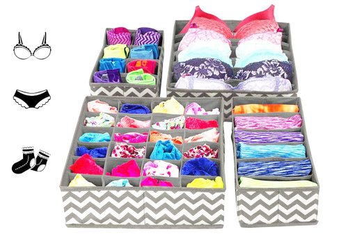 Set of 4 Foldable Storage Box Drawer Divider Organizer Closet Storage for Socks Bra Tie Scarfs