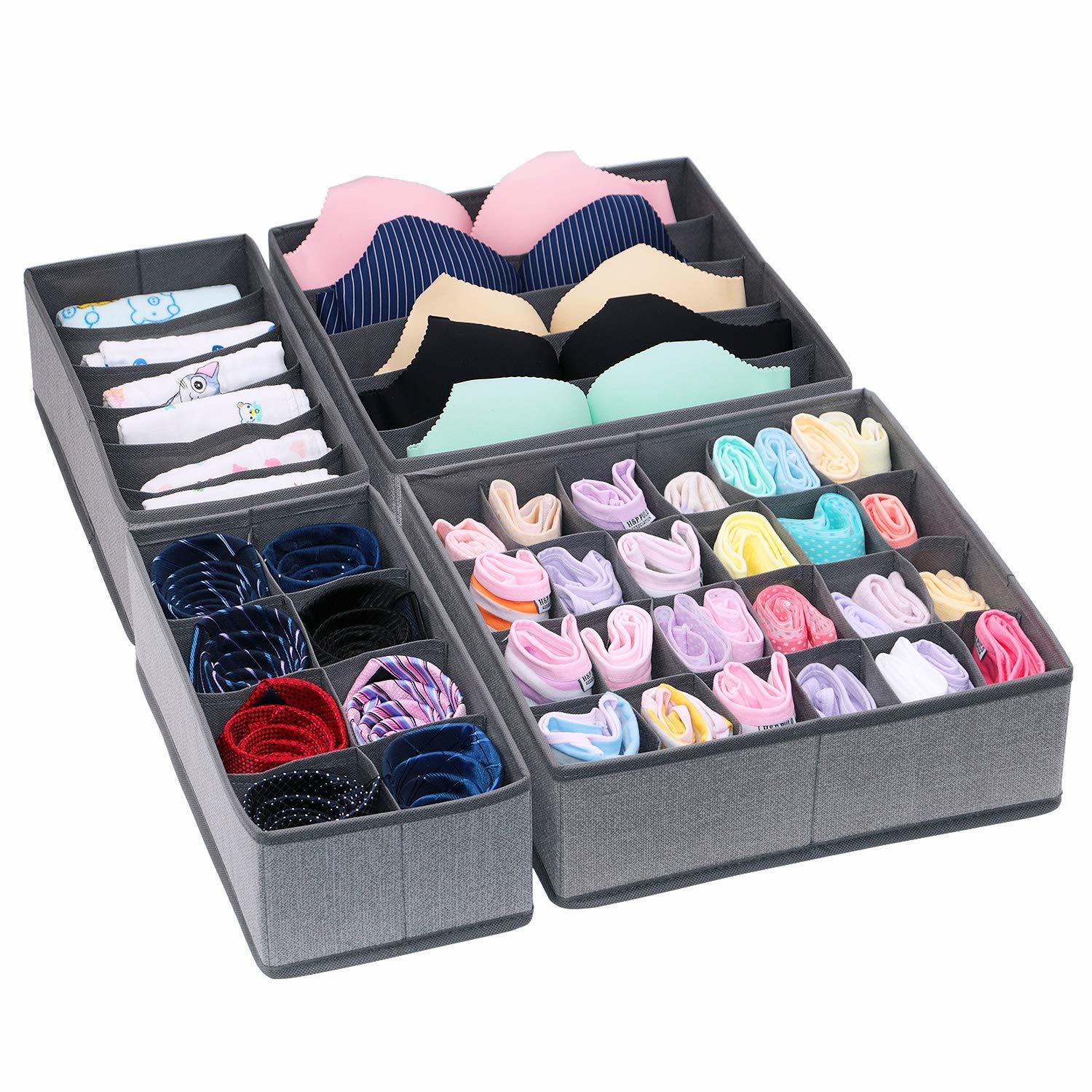 Set of 4 Foldable Storage Box Drawer Divider Organizer Closet Storage for Socks Bra Tie Scarfs