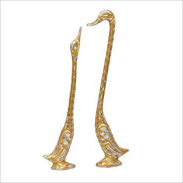 Polishing Pair Of Kissing Duck Showpiece - 11 Inches (Aluminium Gold)